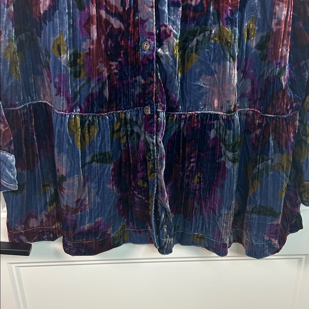 Maeve BOHO Velvet Floral Tiered Tunic in Blue, Purple and Olive - Picture 5 of 10